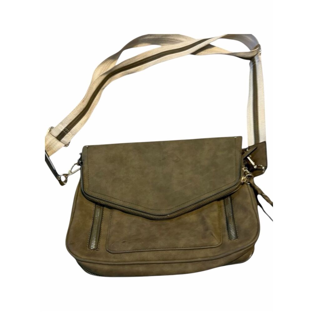 VIOLET RAY Olive Green Faux Leather Convertible Crossbody Messenger Bag